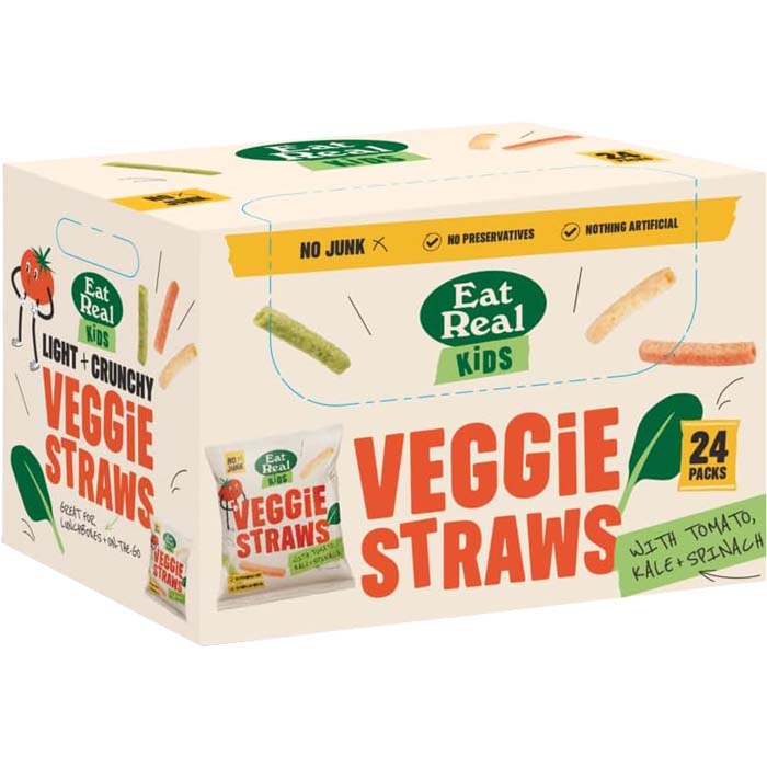 Eat Real - Kids Veggie Straws Kale Tomato Spinach Multipack, 5x20g pack of 20