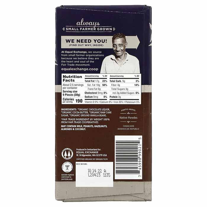 Equal Exchange - Organic Extreme Dark Chocolate 88%, 100g - Back