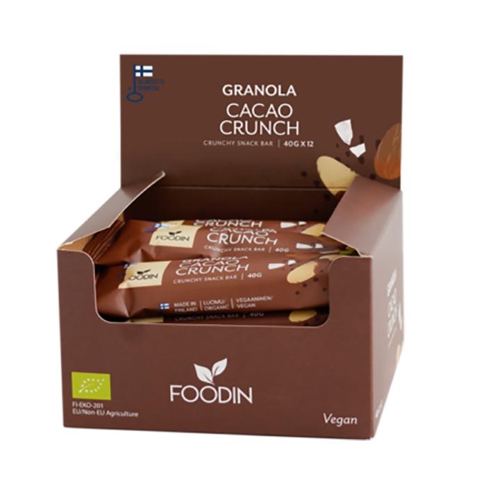 Foodin - Cacao Crunch Organic Granola Bar, 40g  Pack of 12