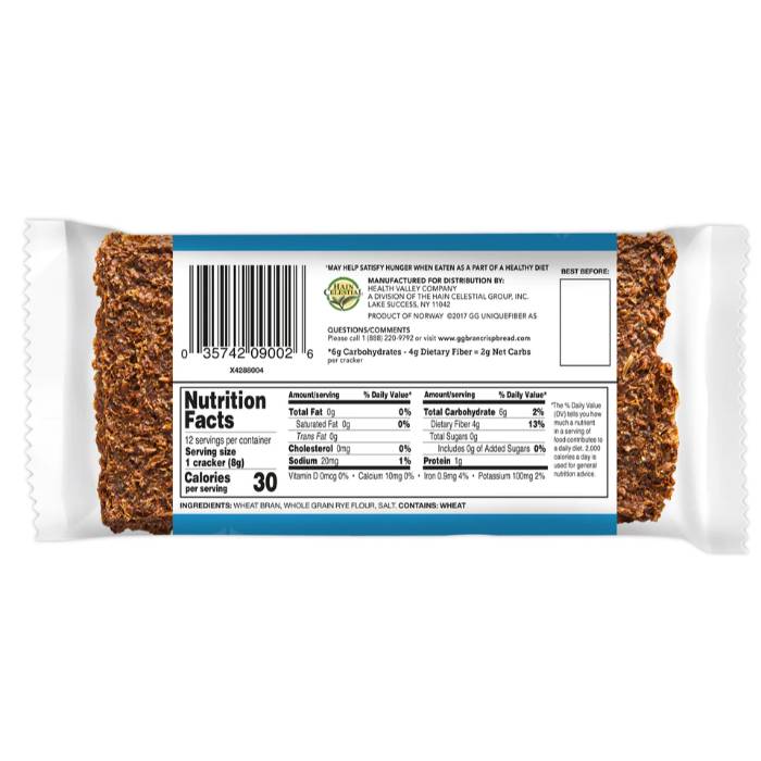 GG - Scandinavian Bran Crispbread, 100g - Back