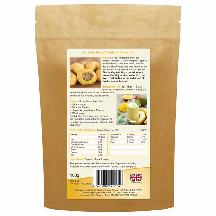 Golden Green - Organic Maca Maca Powder, 100g - back