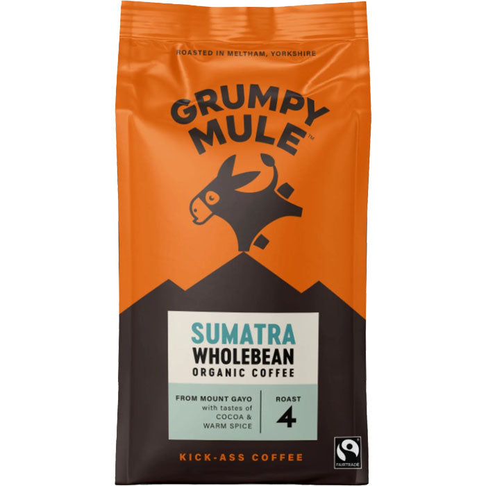 Grumpy Mule - Organic Sumatra Whole Beans, 200g  Pack of 6