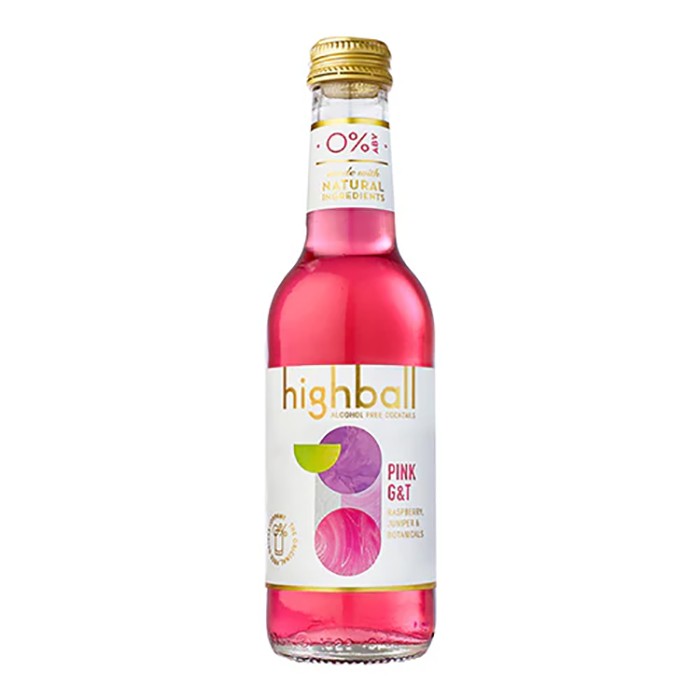 Highball Alcohol Free Cocktails - Pink G&T Cocktails, 250ml - Pack of 12