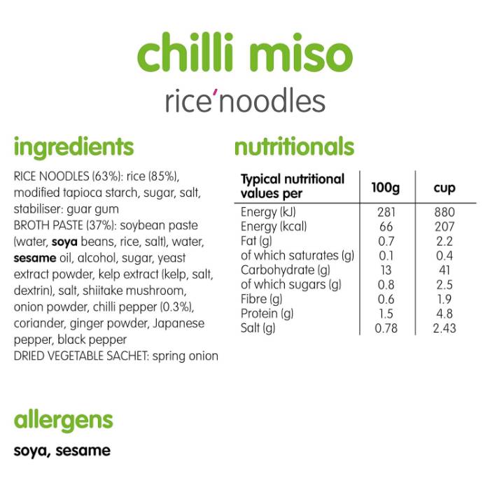 Itsu - Chilli Miso Noodle Cup, 63g  Pack of 6 - Back