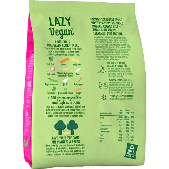 Lazy Vegan - Thai Green Curry Ready Meal, 400g - Back