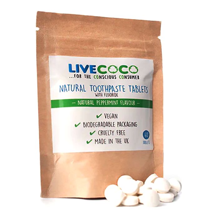 LiveCoco - Zero Waste Toothpaste Tablets with Fluoride, 60 Tabs, 3g - Pack of 6 