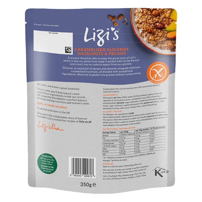 Lizi's Granola - Gluten-Free Nuts & Seeds Granola, 350g - Back