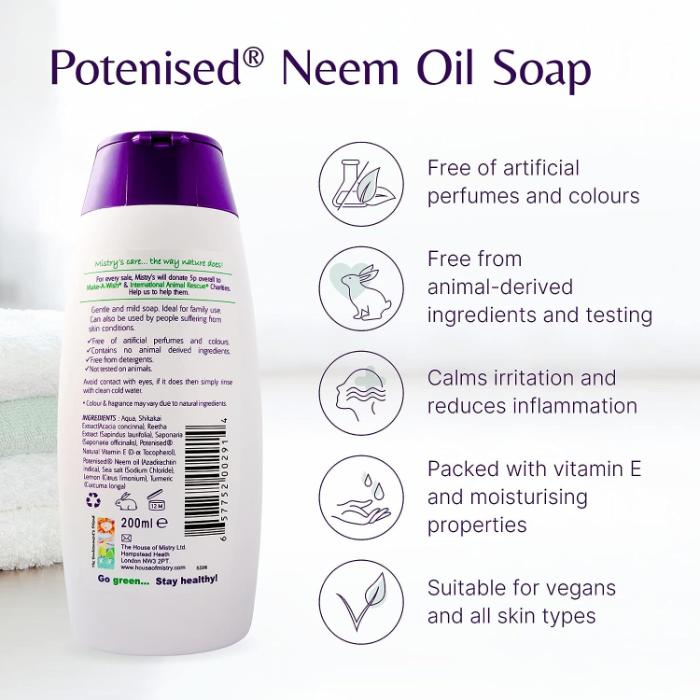 Mistrys - Neem Oil with Vitamin E Soap, 200ml - back