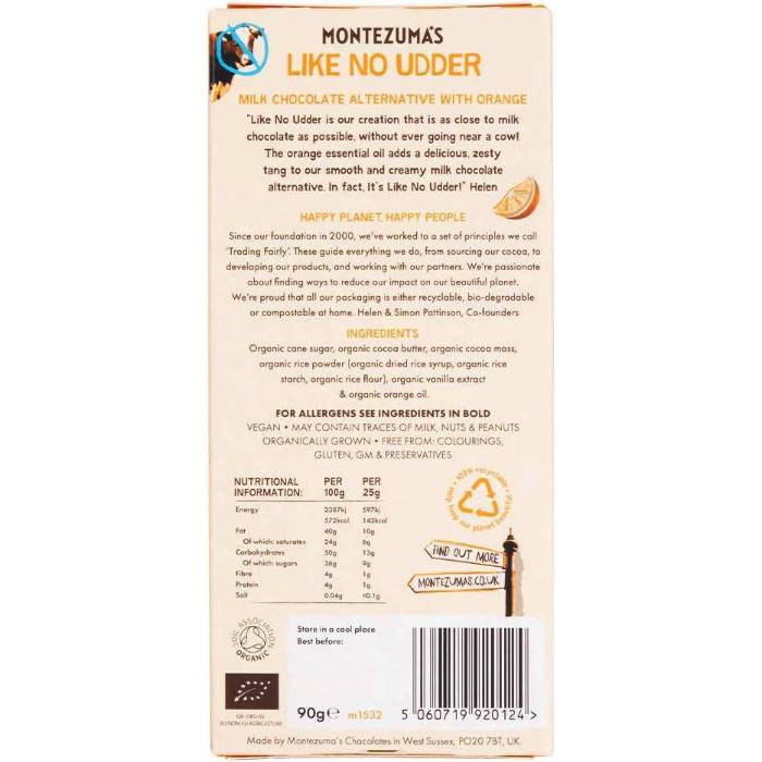 Montezuma - Like No Udder with Orange , 90g  Pack of 12 - Back