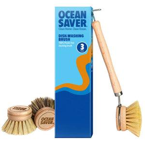 OceanSaver - Wooden Dishwashing Brush & Replacement Heads, 3 Pack