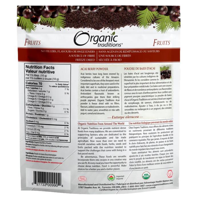 Organic Traditions - Organic Acai Berry Powder, 100g - back