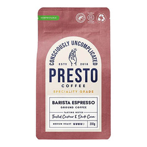 Presto Coffee Roasters - Barista Espresso Ground Coffee, 200g | Pack of 6