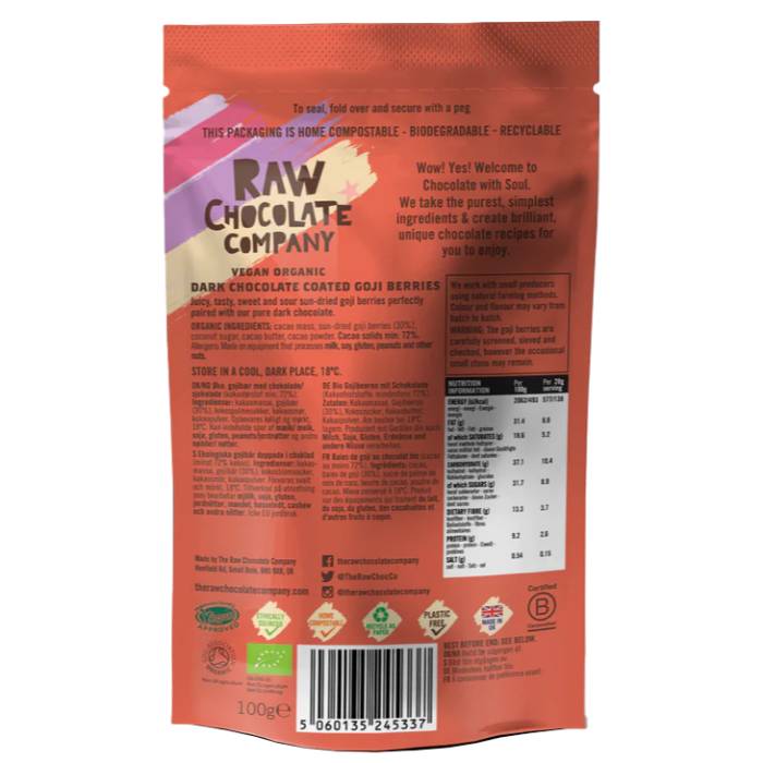 Raw Chocolate Co - Choc Goji Berries, 100g - Back