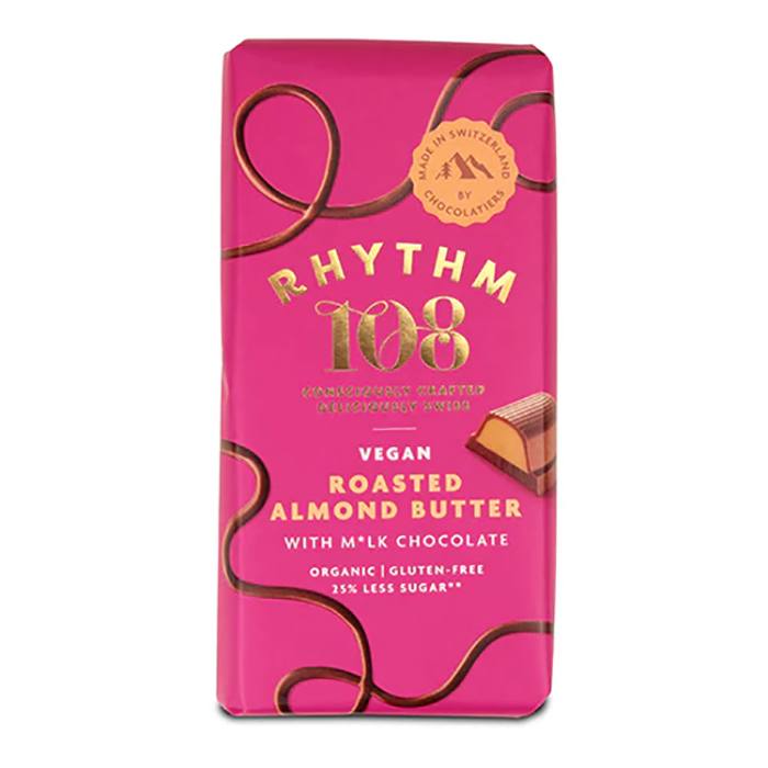 Rhythm 108 - Swiss Vegan Roasted Almond Butter Bar with M'lk Chocolate, 100g - Pack of 9