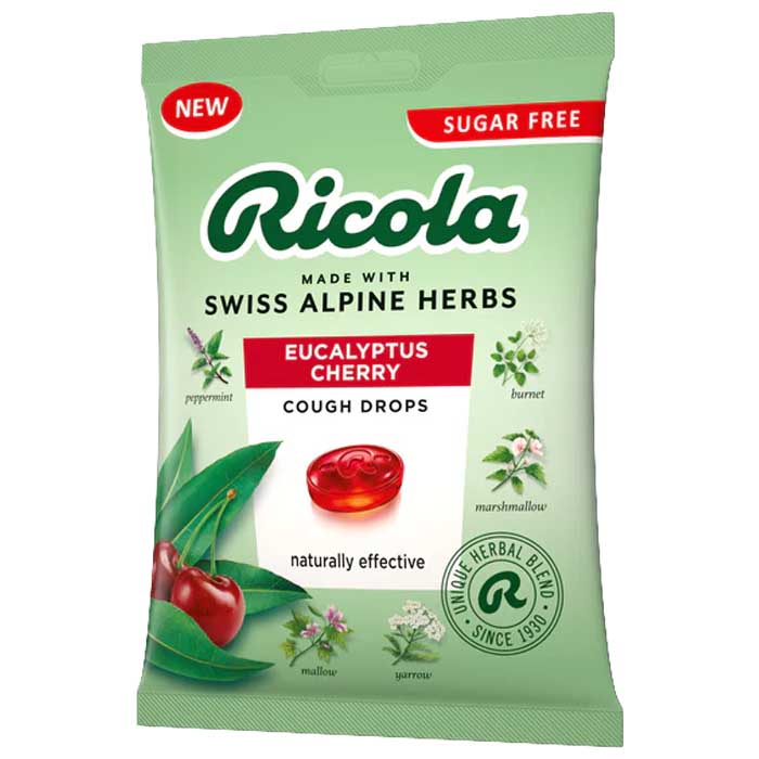 Ricola - Eucalyptus Cherry Sugar Free Bag, 70g  Pack of 12