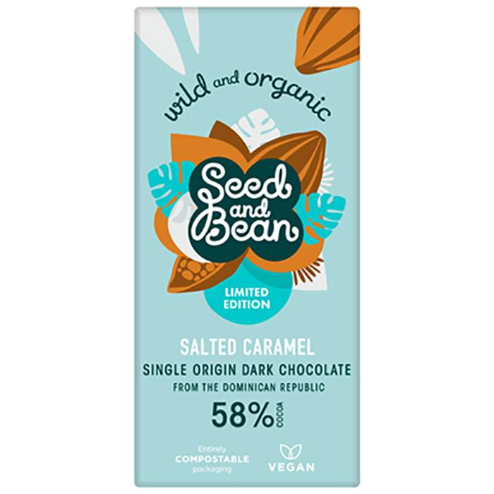 Seed & Bean - Dark 58% Salted Caramel Organic Bar, 75g  Pack of 10