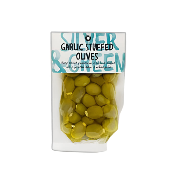 Silver & Green - Garlic Stuffed Olives, 220g  Pack of 6