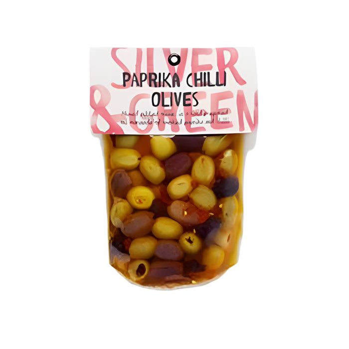 Silver & Green - Paprika Chilli Olives, 220g  Pack of 6