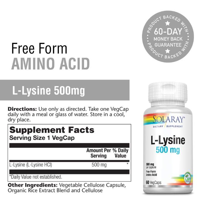 Solaray - L-Lysine Free Form 1000mg, 60 Veg Capules - back