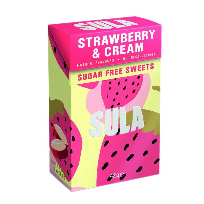 Sula - Sugar Free Sweets Strawberry & Cream, 42g  Pack of 14