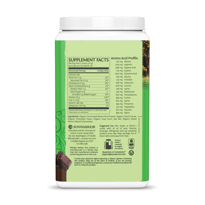 Sun Warrior - Organic Classic Protein - Chocolate, 750g - back