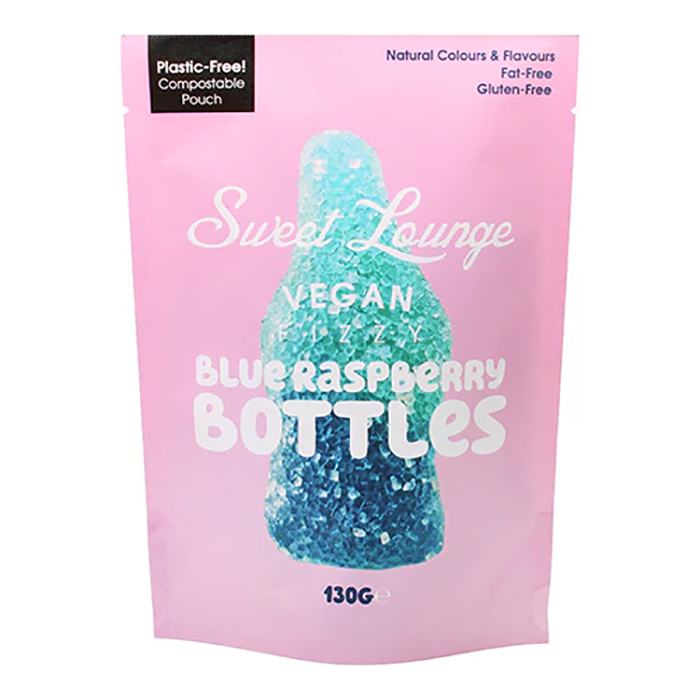 Sweet Lounge - Vegan Fizzy Blue Raspberry Bottles Pouch, 130g - Pack of 8