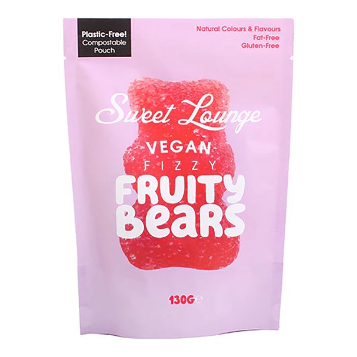 Sweet Lounge - Vegan Fizzy Fruity Bears Pouch, 130g - Pack of 8