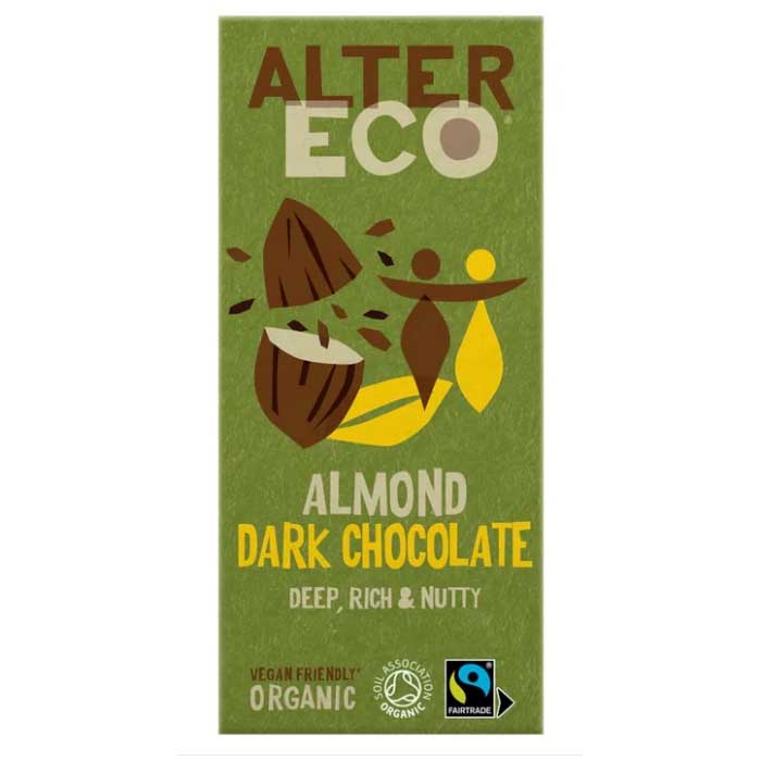 Alter Eco - Organic Dark Chocolate and Almonds, 100g  Pack of 14