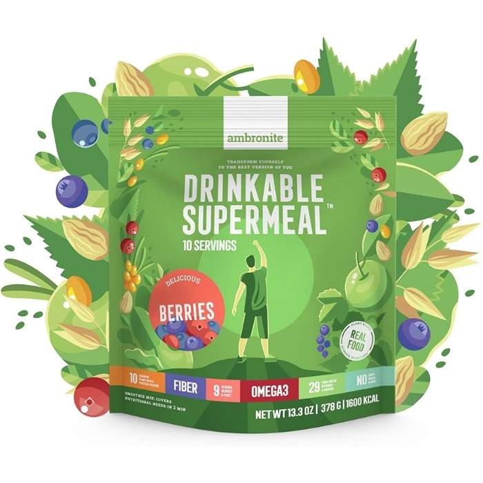 Ambronite - Complete Meal Shake - Berries Flavour 1600kcal, 378g - front