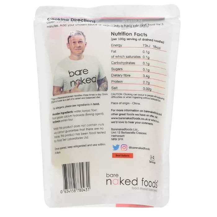 Barenaked - Protein Noodles, Zero Fat & Low Calories, 250g - back