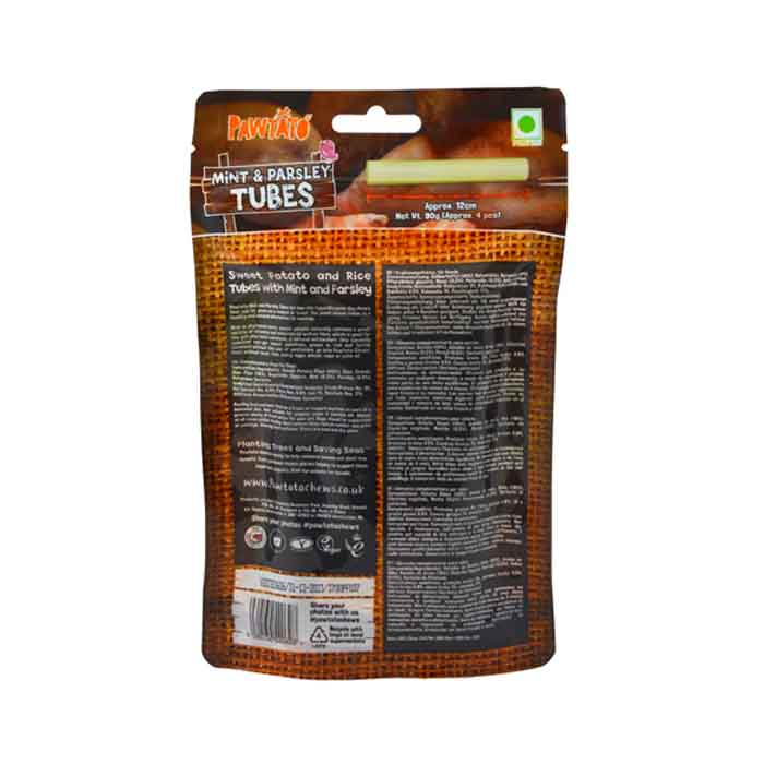 Benevo® - Pawtato® Tubes - Low Fat Dog Treats Mint & Parsley Tubes, 90g - Back