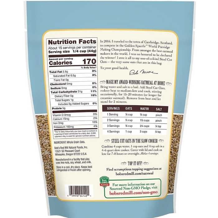 Bob's Red Mill - Gluten-Free Steel Cut Pinhead Oats, 680g back