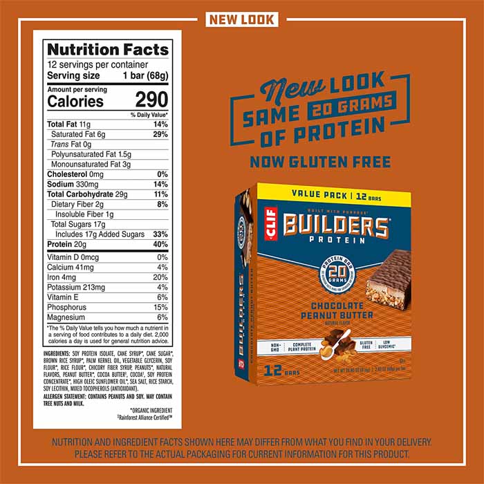 Clif Bar - Builders Protein Bars - Chocolate Peanut Butter (12-Pack), 68g  - back