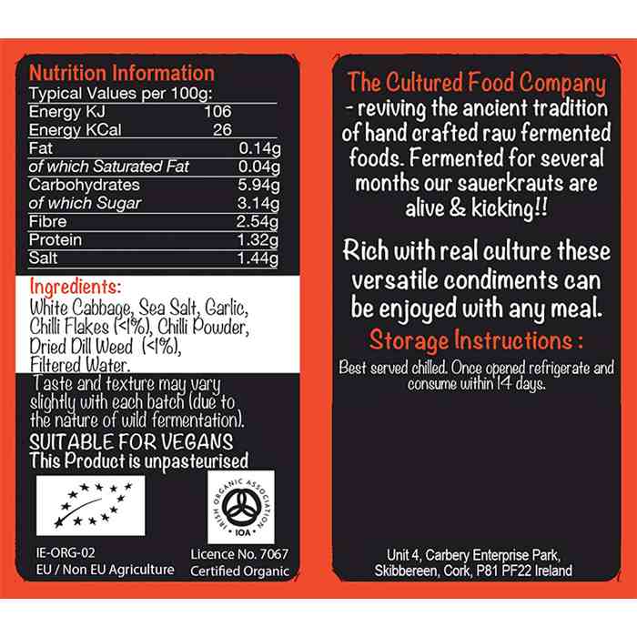 Cultured Food Company - Organic ﻿Chilli & Dill Raw Sauerkraut, 400ml - back