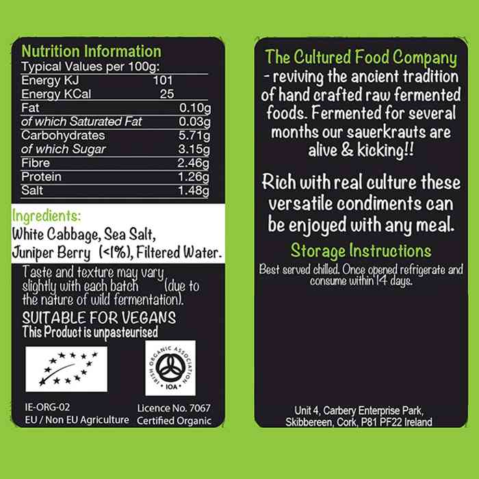 Cultured Food Company - Organic Juniper Berry Raw Sauerkraut, 400ml - back