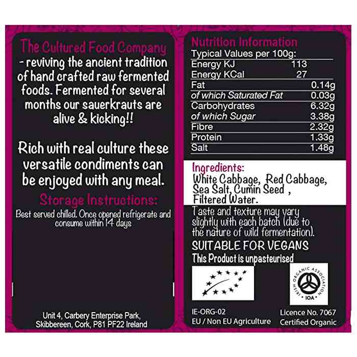 Cultured Food Company - Organic Ruby Red Raw Sauerkraut, 400ml - back