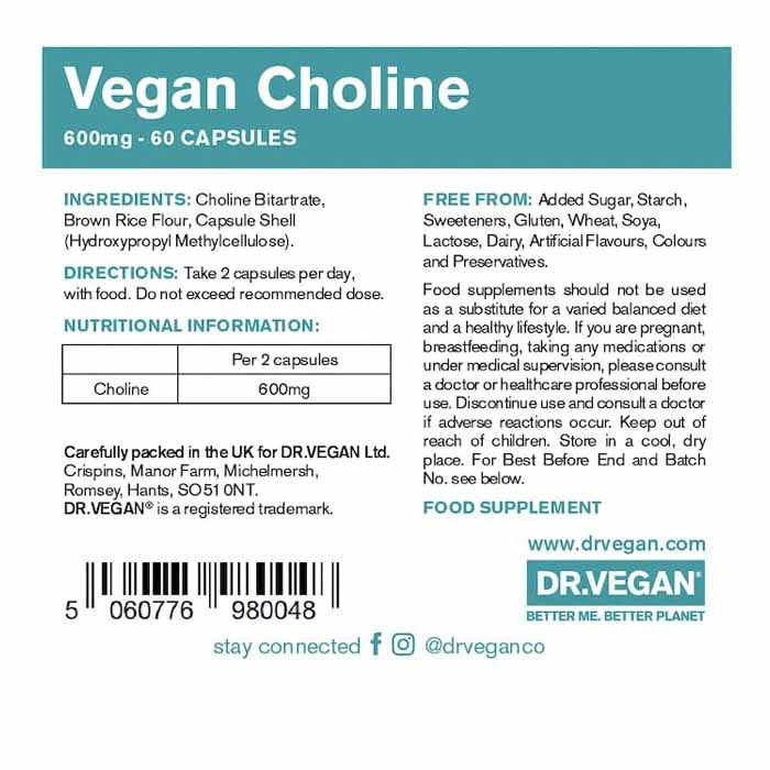 DR.VEGAN - Choline 600mg, 60 Capsules - back