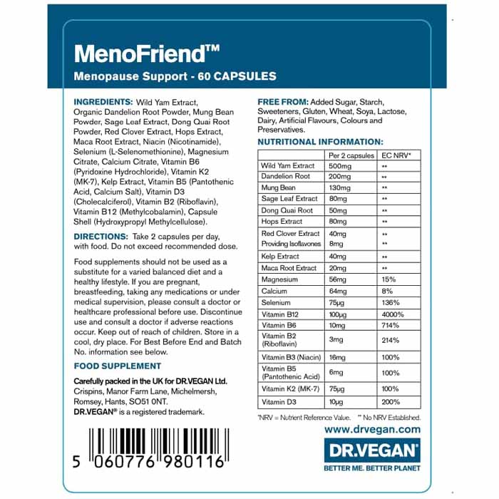 DR.VEGAN - MenoFriend Menopause Support, 60 Capsules - back