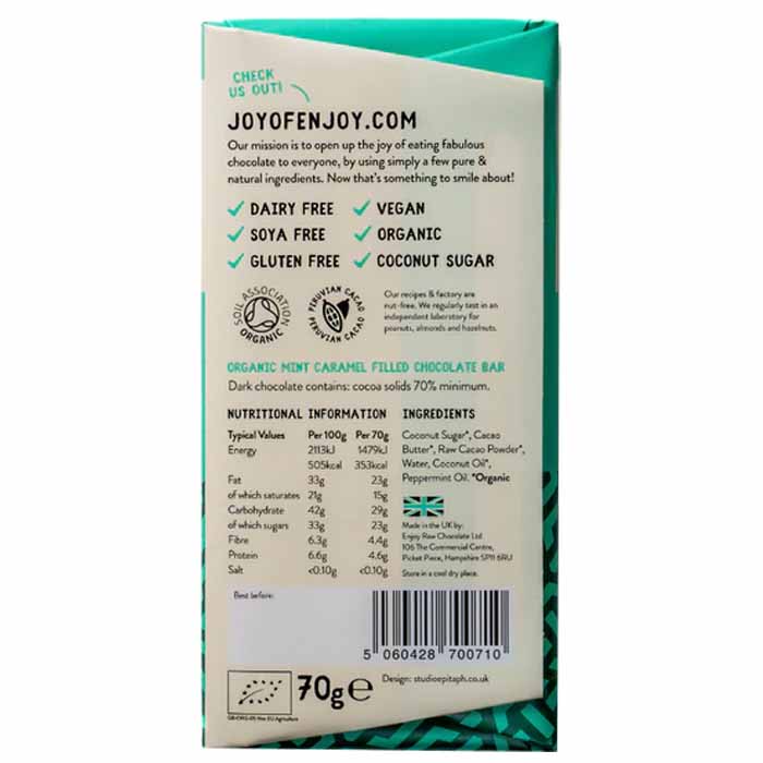 Enjoy! - Caramel Filled Chocolate Bar - Magical Mint (12 Bars), 70g  - back