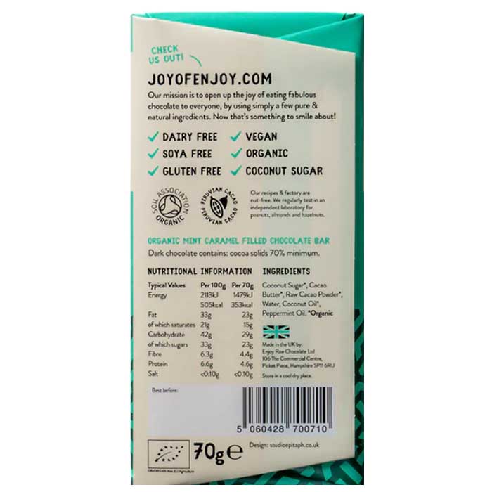 Enjoy! - Caramel Filled Chocolate Bar - Magical Mint (1 Bar), 70g  - back