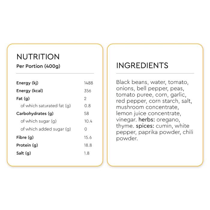 Fiid - Smoky Mexican Black Bean Chilli, 400g facts