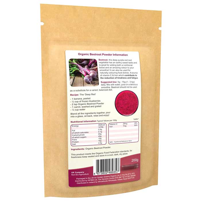 Golden Greens Organic - Organic Beetroot Powder, 200g - back