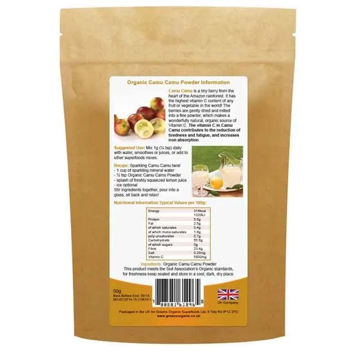 Golden Greens Organic - Organic Camu Camu Powder, 40g - back