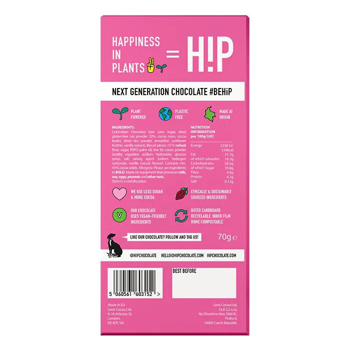 H!P - Cookies No Cream Oat Milk Chocolate Bar, 70g - back