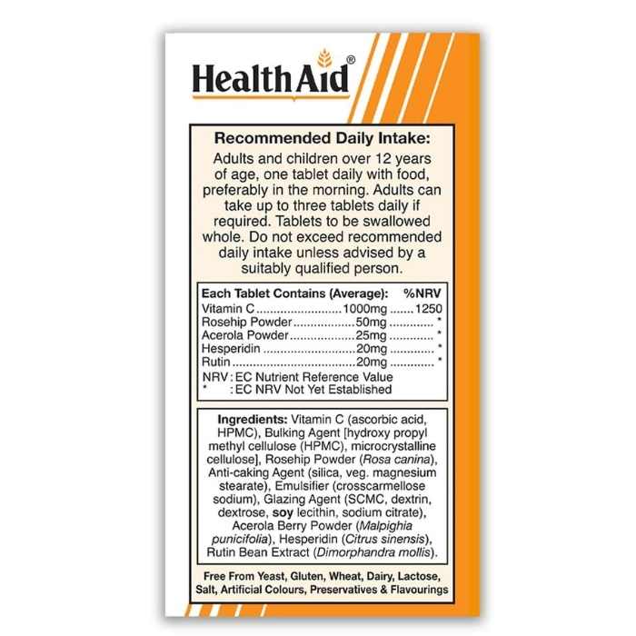 HealthAid - Zincovit-C with Vitamin C Zinc & Propolis, 60 Tablets - back