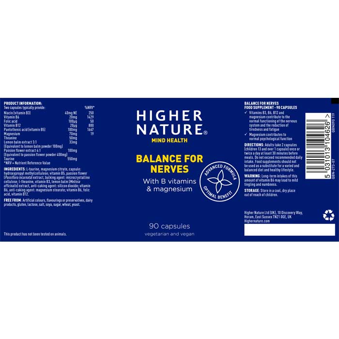 Higher Nature - Balance For Nerves, 90 Capsules  - back