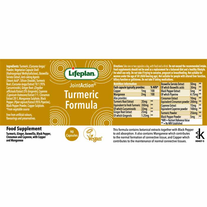 Lifeplan - Joint Action Turmeric Formula, 90 Capsules - back