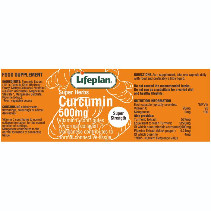 Lifeplan - Super Herbs Curcumin 500mg, 60 capsules - back 