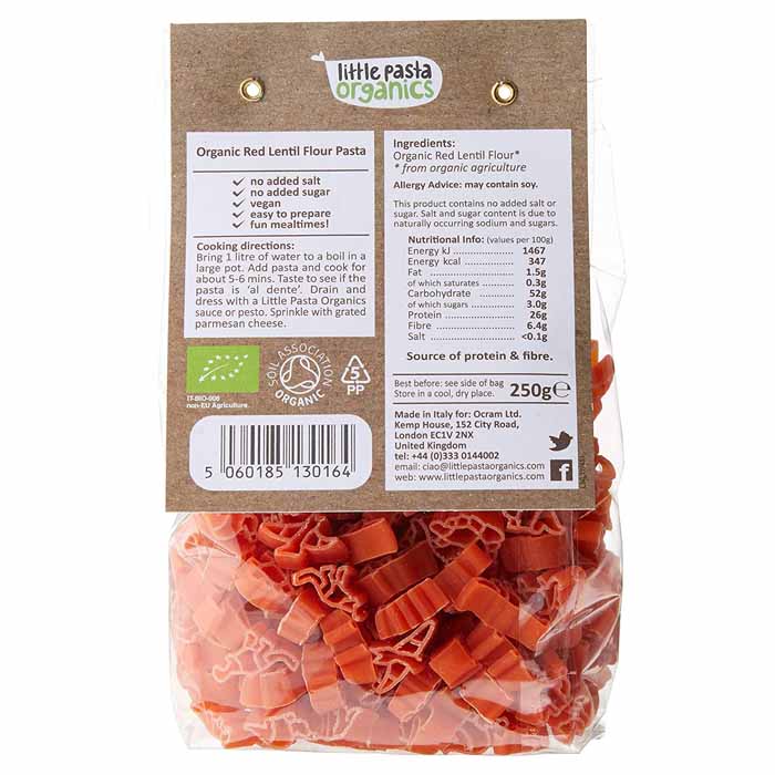 Little Pasta Organics - Organic Red Lentil Dinosaur Pasta, 250g - back