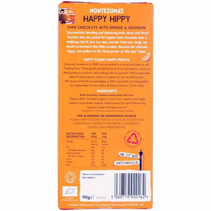 Montezuma's - Organic Happy Hippy Dark Orange and Geranium, 90g  Pack of 12 - back